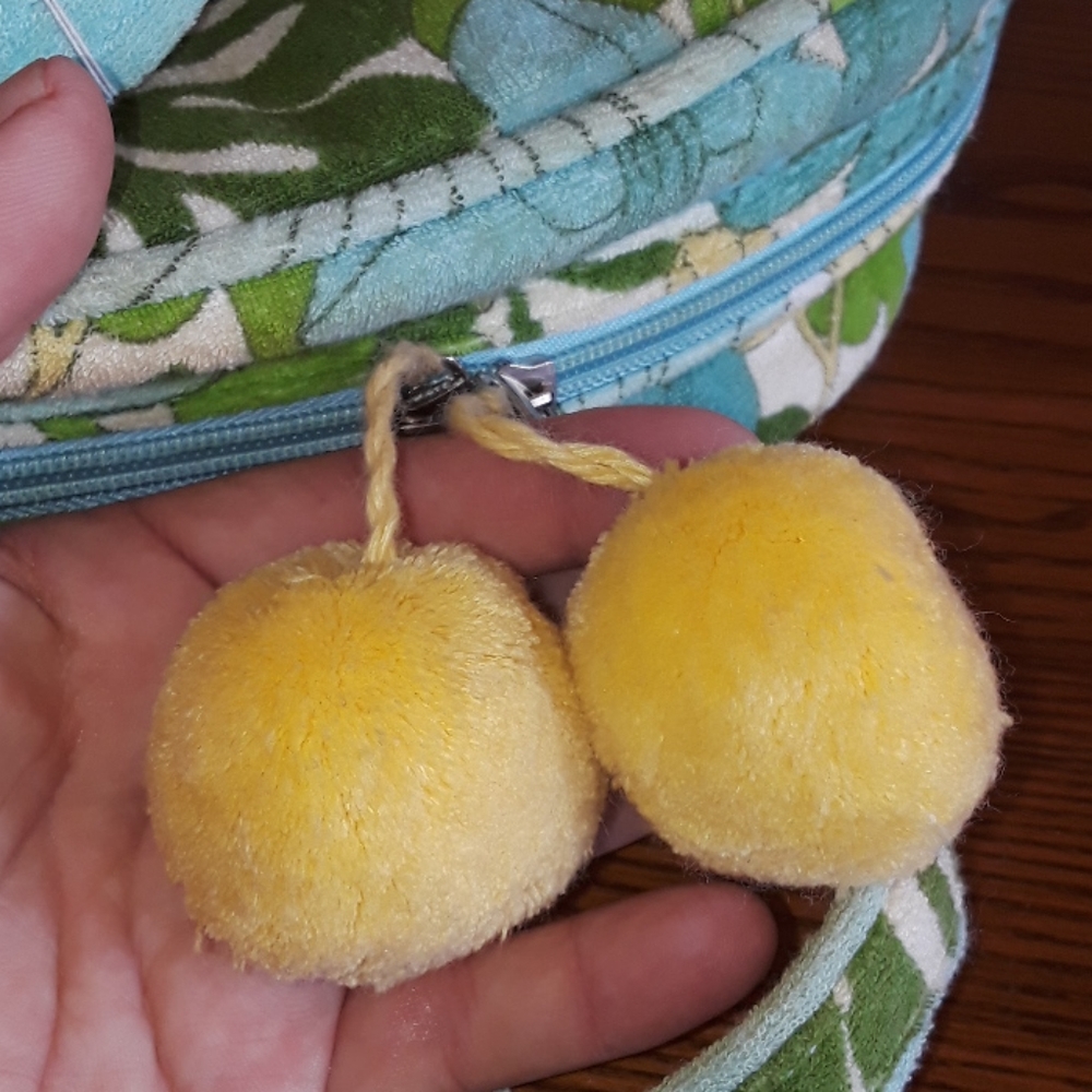 Vintage terry cloth ladies handbag with pom poms